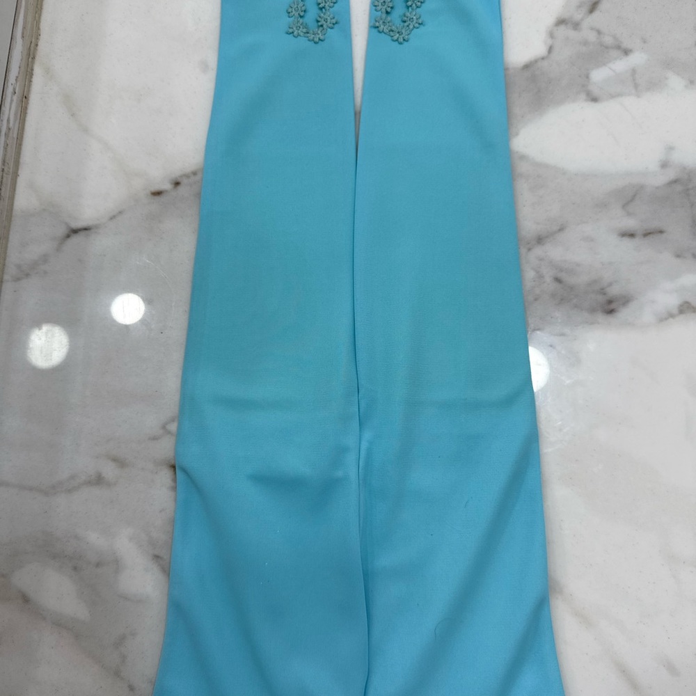1960s vintage over the elbow fingerless gloves - light blue with flowers
